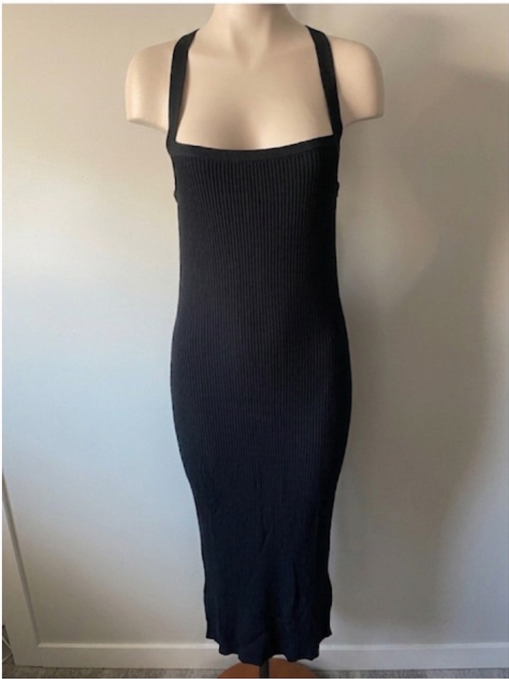 NWT Wilfred Cayenne Ribbed Knit Midi Dress Crossback Back Tie Black